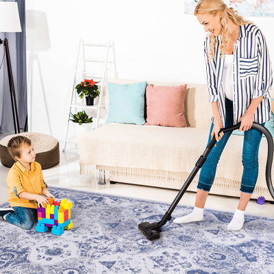 Tapis bleu lavable à poils courts, antidérapant, antidérapant et pliable - convient pour le salon, la chambre à coucher, la cuisine, la salle à manger