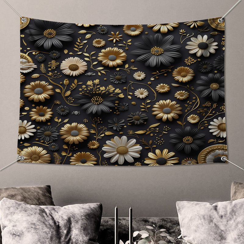 Tapisserie murale florale - Art mural, 68 po H x 80 po L avec 4 œillets