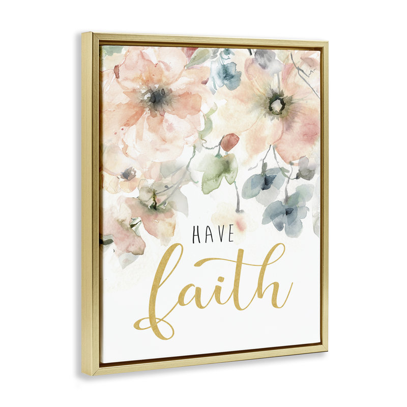 Cadre flottant «Have Faith on Florals», conception par Carol Robinson, H 31 po x l 25 po, Cadre flottant métallique doré