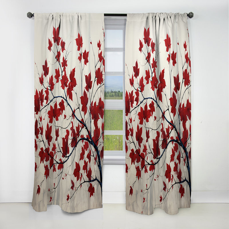 Red Leaves Scarlet Simplicity - Leaves Curtain - Blackout Floral Curtain - 1 Panels, 52" W x 63" L