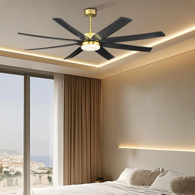Ventilateur de plafond 70 pouces 22w noir et or avec lumières DEL, 8 pales avec télécommande Alexa et application