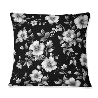 Black White Secret Floral Gardens IV - Traditional Throw Pillow