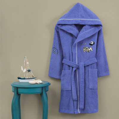 Terry Cloth Gender Neutral Above Knee Bathrobe with Pockets and Hood