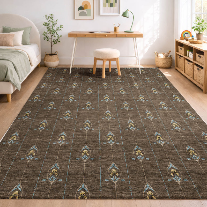 Machine Washable Indoor/Outdoor Chantille ACN2691 Kids Rug, Chocolat, 9 pi x 12 pi