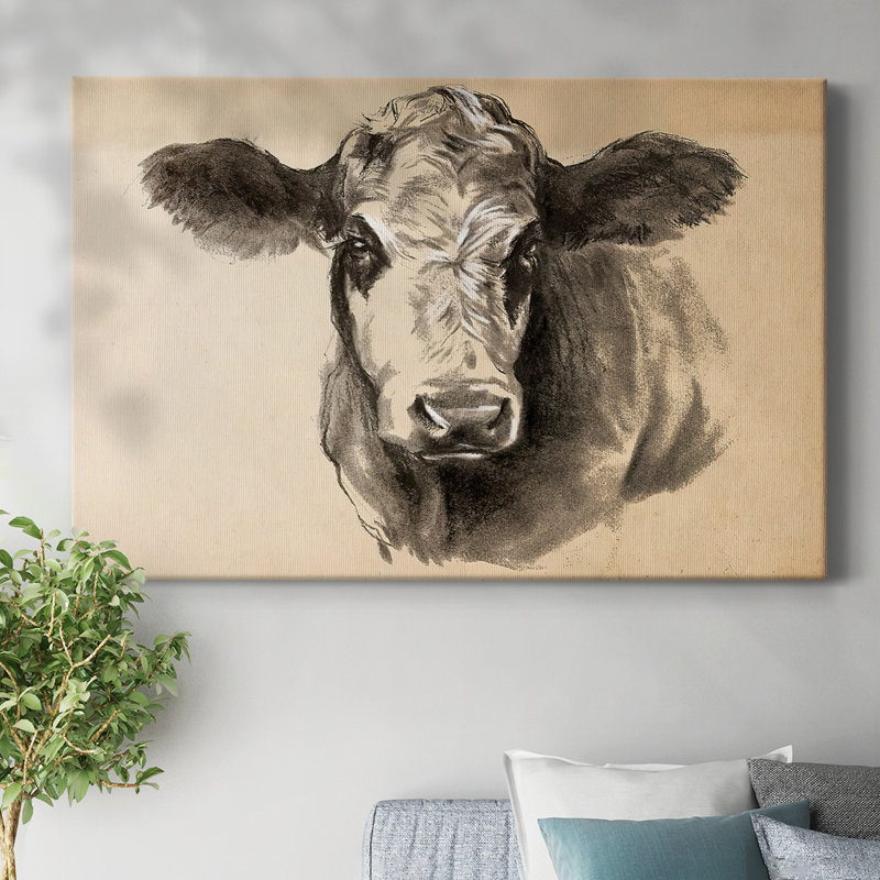 Toile tendue I-Gallery Charcoal Cow, H 12 po x l 18 po