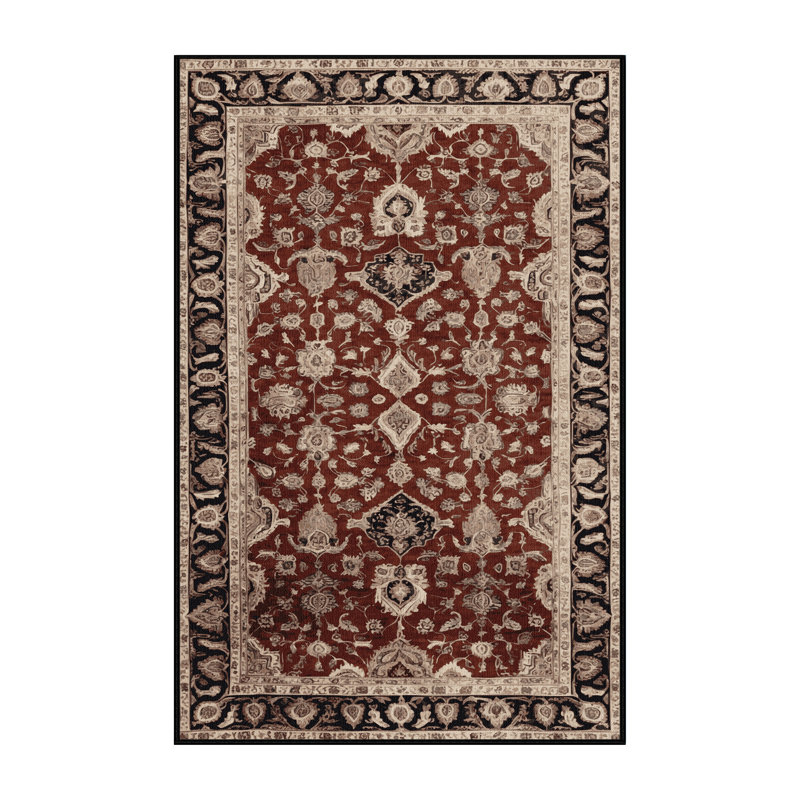 Tapis persan noir lavable à la machine, Rectangle 2 pi x 3 pi