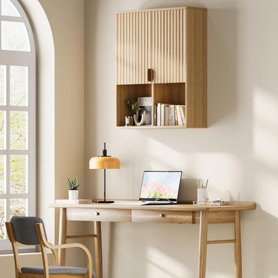 Fluted Wooden Bathroom Wall Cabinet, 23x29 in Over Toilet Storage with Adjustable Shelf