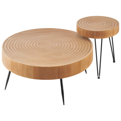 Ensemble de 2 tables basses rondes de conception industrielle avec pieds en métal, facile à assembler pour le salon et le bureau