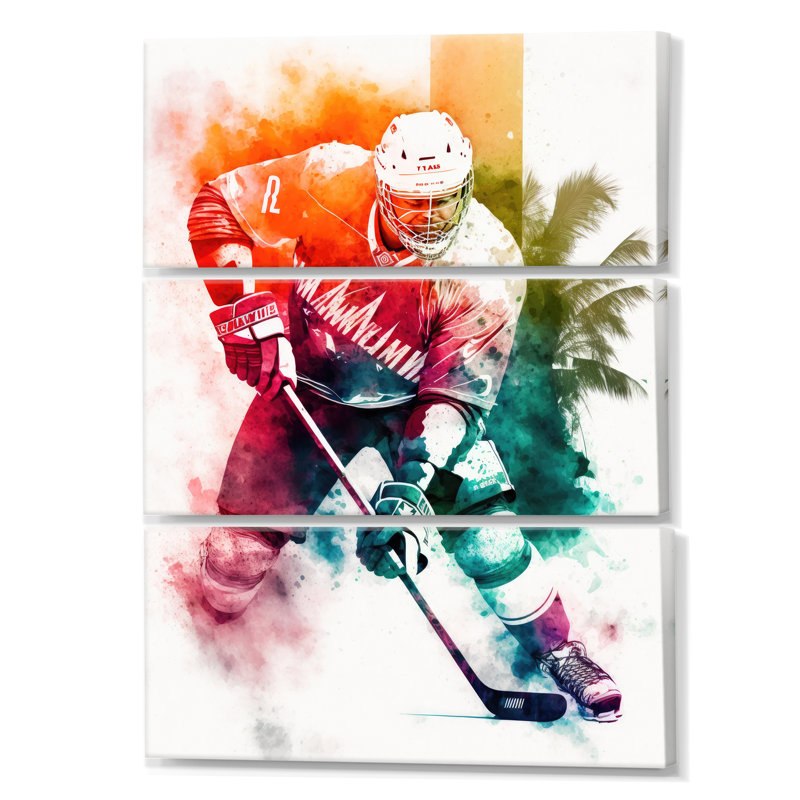 «Hockey Player on Ice pendant le match I», reproduction sur toile tendue de 3 pièces