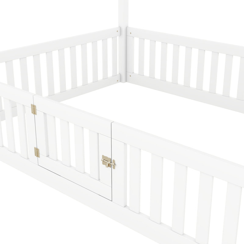 Lit double en bois pleine grandeur avec clôture, porte blanche, Full, White