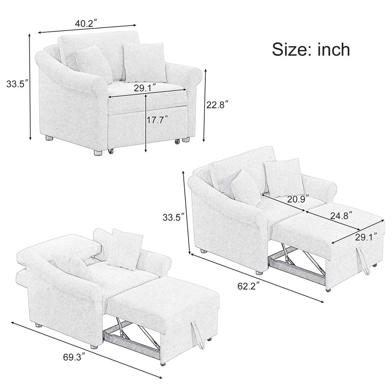 Fauteuil convertible en chenille Eloria, Beige