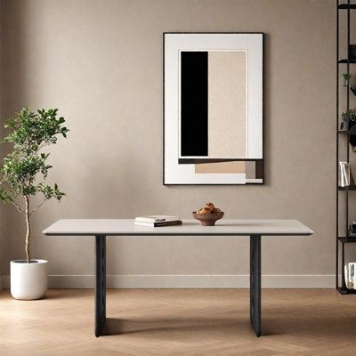 Retro rectangular black solid wood dining table