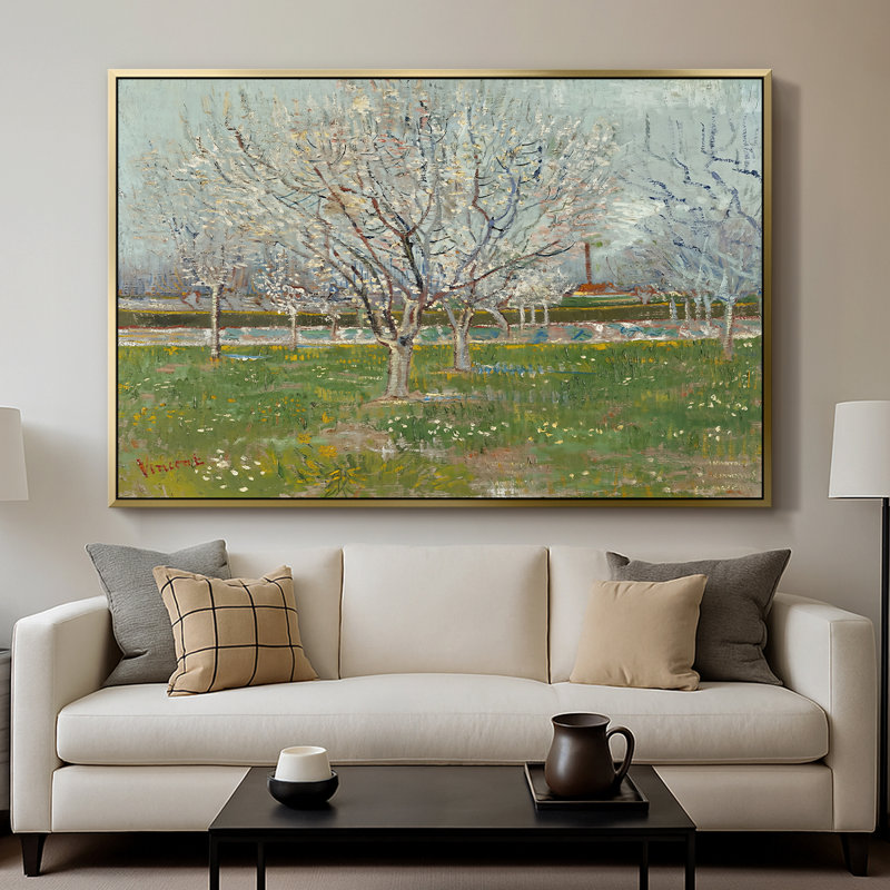 Orchard in Blossom (Plum Trees), 1888 - Vincent van Gogh, toile tendue avec châssis, 26 x 40, Doré