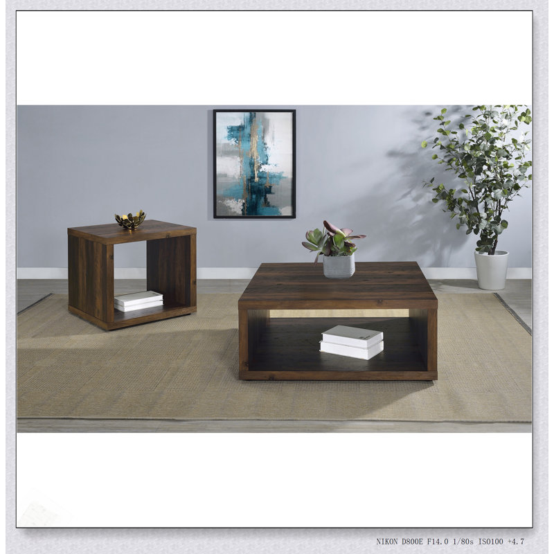 Table de bout d'appoint carrée en bois d'ingénierie Flint Dark Pine avec finition en mélamine durable pour une vie moderne