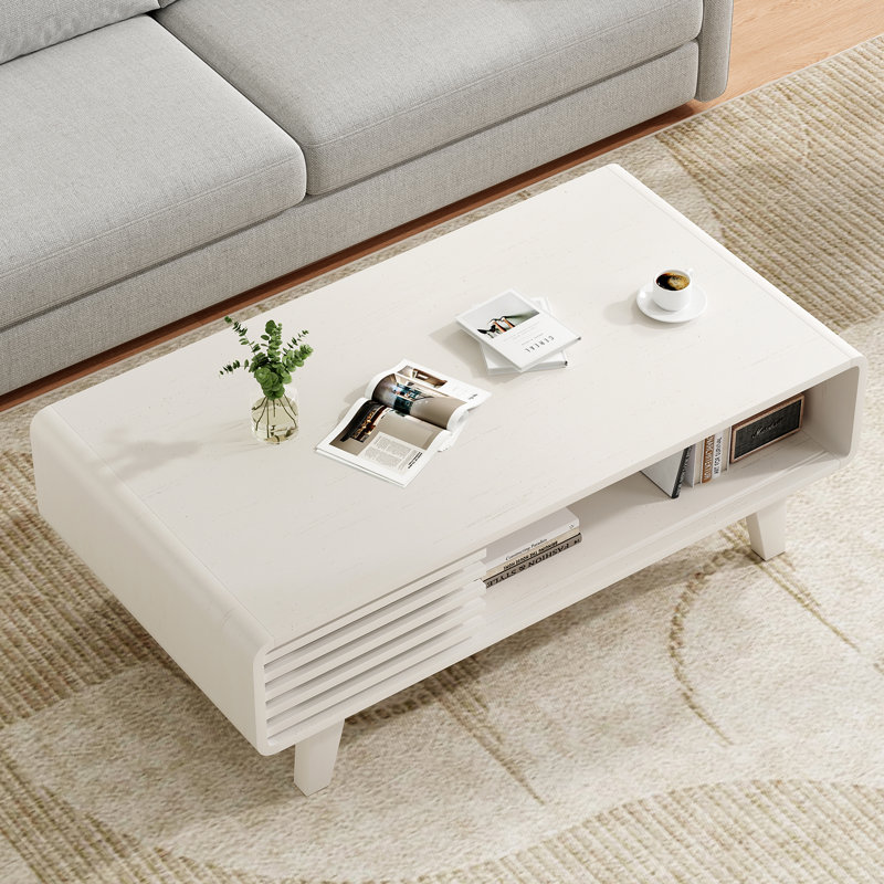Modern Coffee Table With Storage, White, 15.7" H x 23.4" L x 43.5" W  