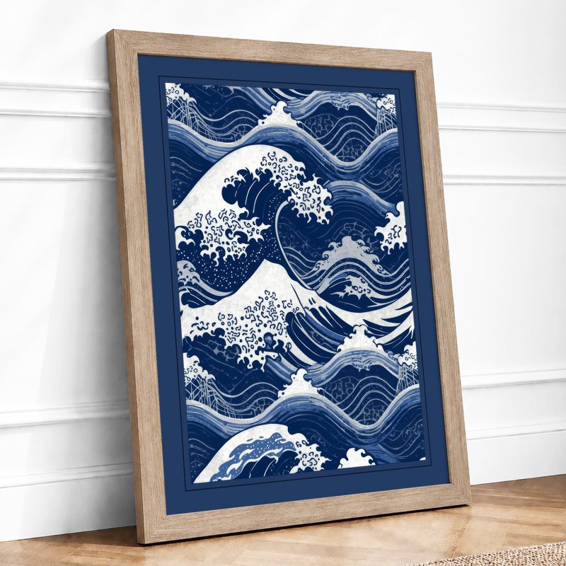 Waves in Motion Japandi - Framed Print, A2 - 59.4 x 42.0 cm, Oak