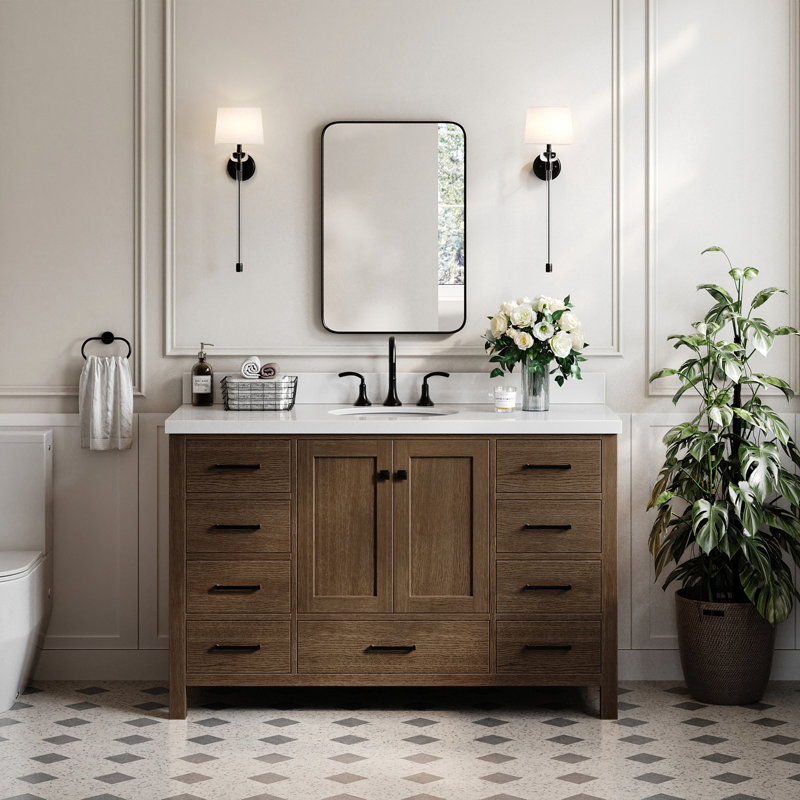 Ensemble de meuble-lavabo simple 55 po Amariani, Chêne brun / noir mat, Ovale