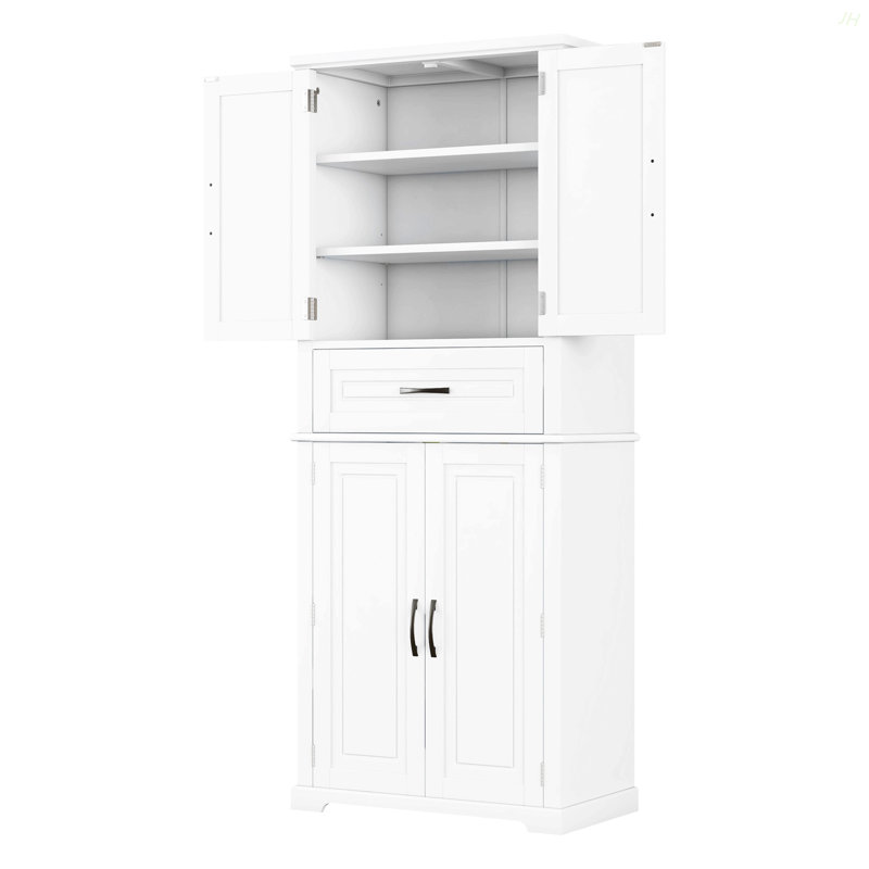 Bathroom Storage Cabinet With Multi-Functional Storage Space, Drawer With Slide Rails, Adjustable Shelf, White