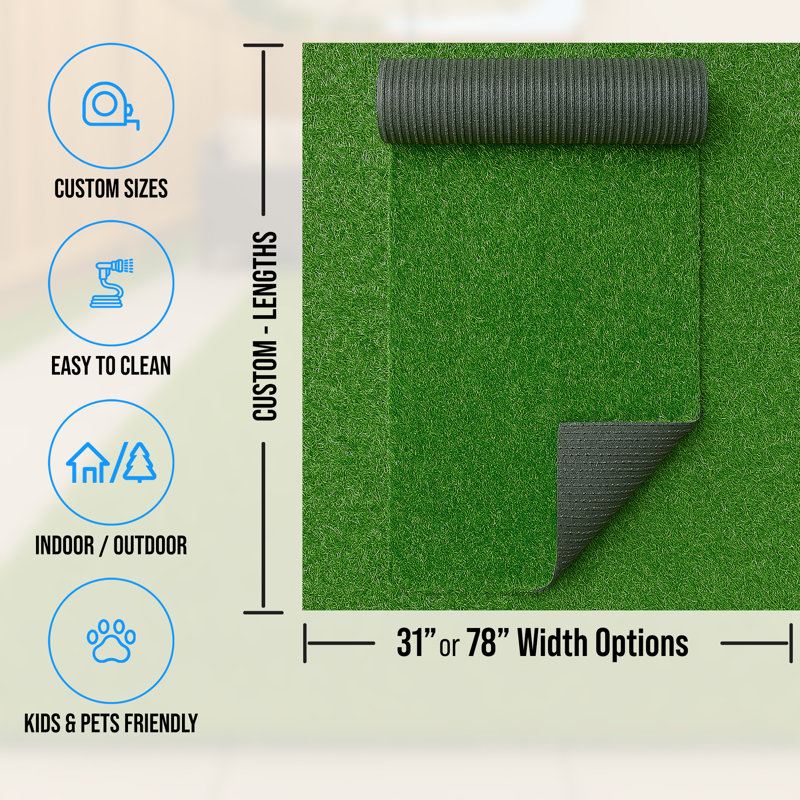 Realistic Indoor/Outdoor Artificial Grass Runner Rug – Extra-Long Custom Sizes – Soft, Durable & Drainage-Backed – Ideal for Patios, Balconies, Entryways, Play Areas & Pet Zones 