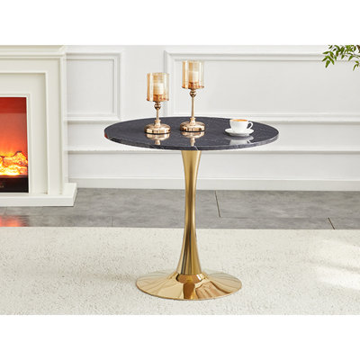 Table de salle à manger ronde, table tulipe ronde de 80 cm avec plateau épais et pied en métal, table bistro moderne du milieu du siècle pour cuisine, petits espaces, salon, café (faux marbre)