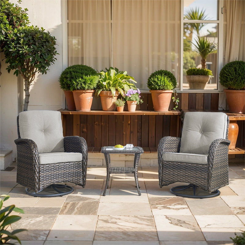 Esquer Outdoor Swivel Lounge Wicker Chairs with Cushions, Beige