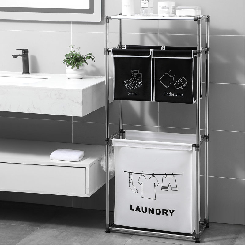 Laundry Hamper With 3 Pull-out Bags, Tier, Waterproof Board, Iron Frame 4 Removable Bags Hamper, , Frame, Practical Design