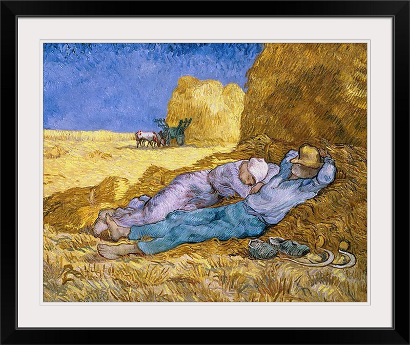 «Noon or the Siesta, After Millet, 1890» par Vincent Van Gogh, reproduction d'art, H 24 po x l 28 po x P 1 po, Cadre noir