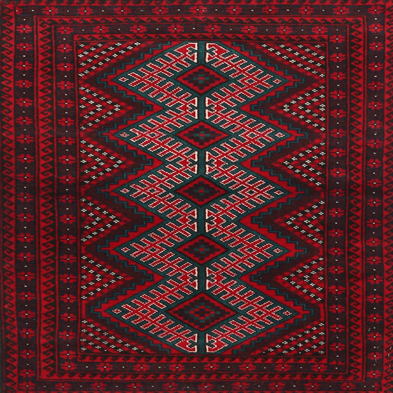 Tapis rouge/brun/beige traditionnel Girault, Rond 8 pi