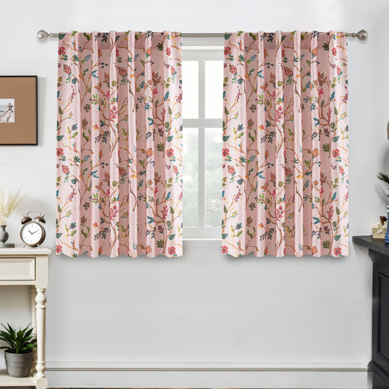 Lauren 100% Blackout Curtains for Bedroom Colorful Watercolor Branch Printed Pattern Lined Thermal Insulated Back Tab 2 Panels for Girls Living Room