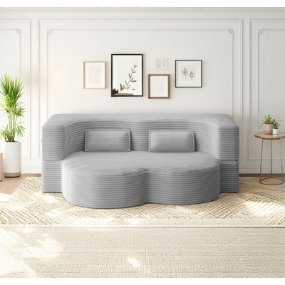 Modern Full Size Folding Sleeper Sofa Bed - Plush Corduroy Floor Sofa With 2 Free Pillows, No Assembly Required​
