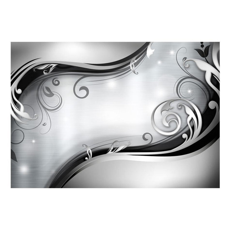 Papier peint floral glamour non collé, L 118 po x L 82 po, Gris / noir / blanc