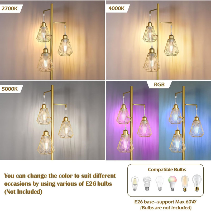 Lampes sur pied industrielles 68 "pour le salon, Or
