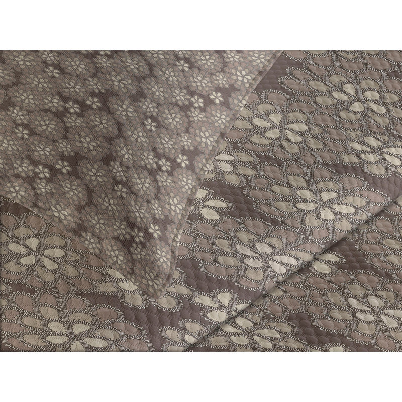 Ambesonne Beige Bedspread Set  Floral Lace Pattern Retro  Multicolor