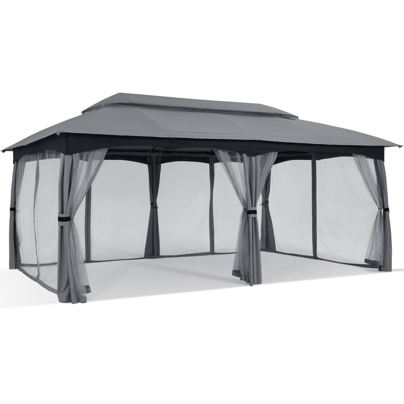 20 Ft W x 10 Ft. D Steel Patio Gazebo, Dark Gray