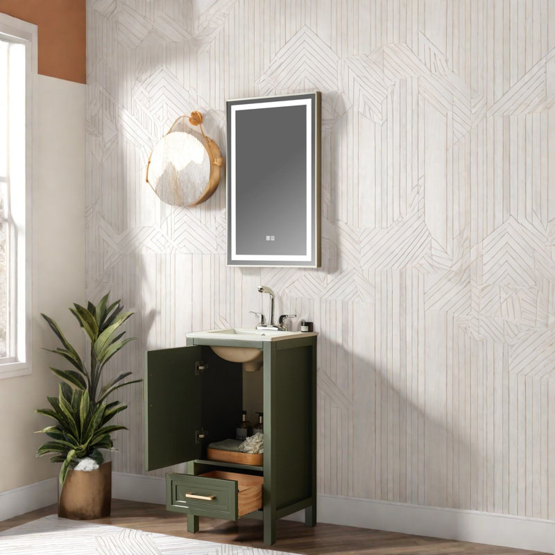 Meuble-lavabo vert entièrement assemblé avec rangement
