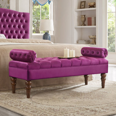 Banc de lit long en velours pour chambre à coucher, banc de fenêtre rembourré avec bouton touffeté, banc de vestibule, banc de traversin pour le salon - violet
