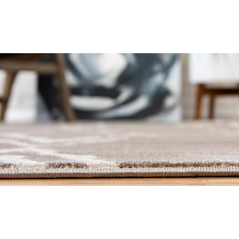 Tapis brun clair à motif géométrique Uptown, Rond 8 pi