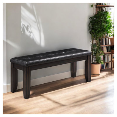 Banc noir en similicuir Urbana transitionnel avec finition en bois espresso