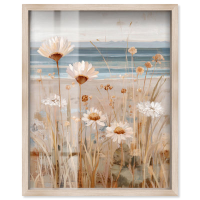 «Coastal Daisies Shadowbox Print Farmhouse» par Art Remedy, cadre blond, 24 x 30