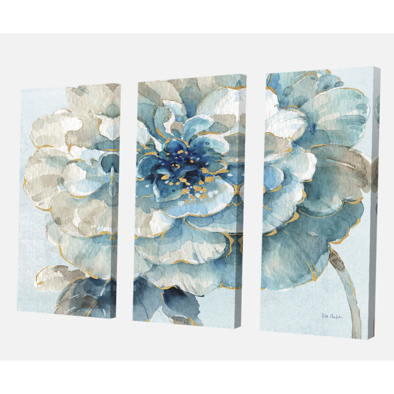 Farmhouse «Indigold Watercolor Flower II», peinture à multiples images sur toile, H 40 po x l 60 po x P 1 po