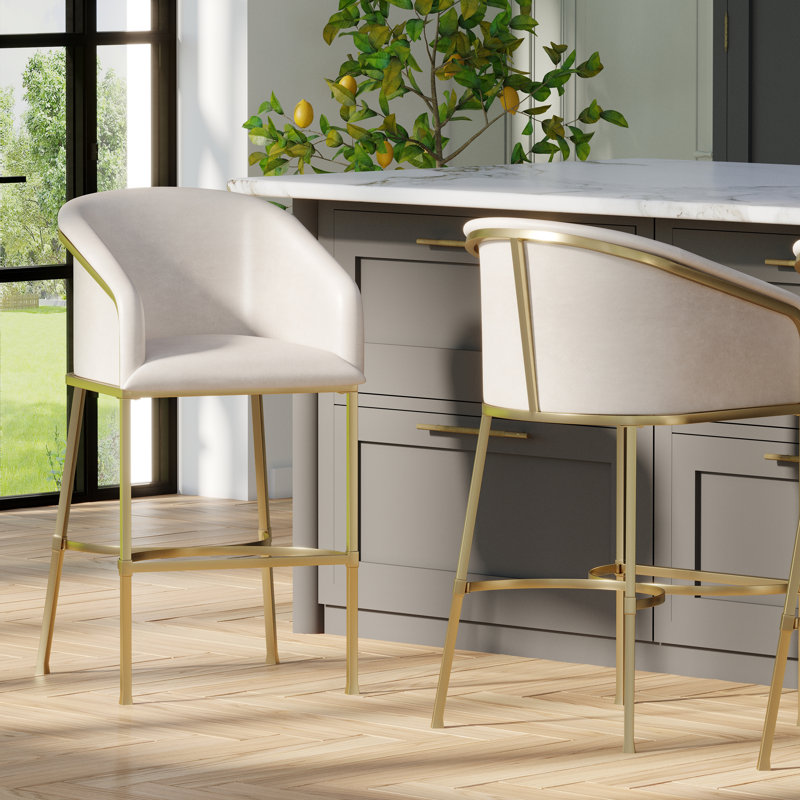 Hampton Hampton Tabouret de bar moderne, similicuir blanc avec structure en acier doré, Blanc