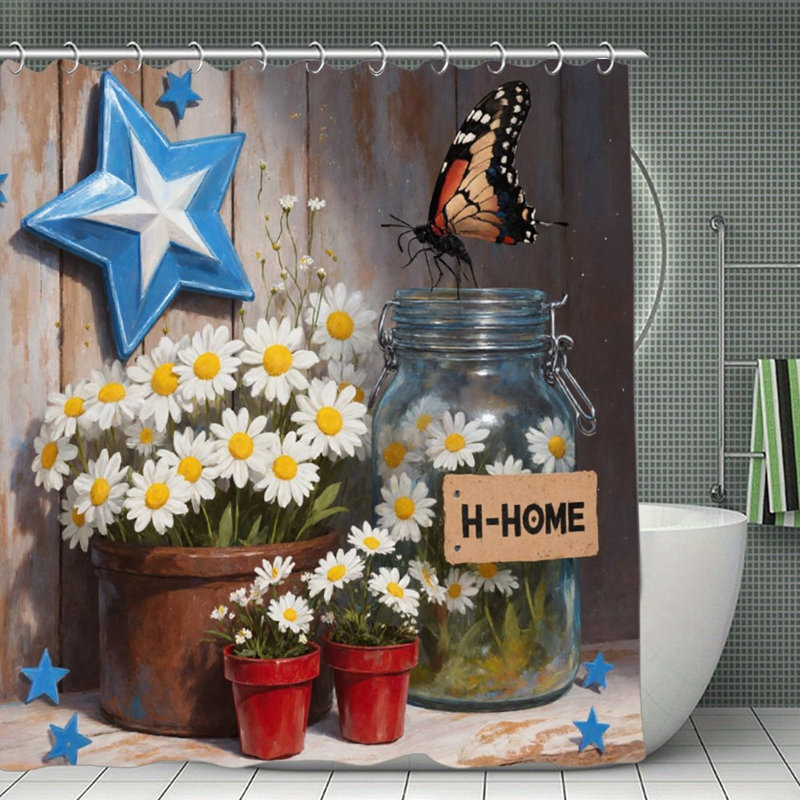 Rideaux de douche marguerites et décoration intérieure, 71 x 71