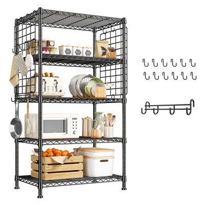59" Tall Shelving Unit with Side Hooks Garage & Gids, 5-Tier Pantry Organizer for Garage, Laundry, Pantry, Bathroom
