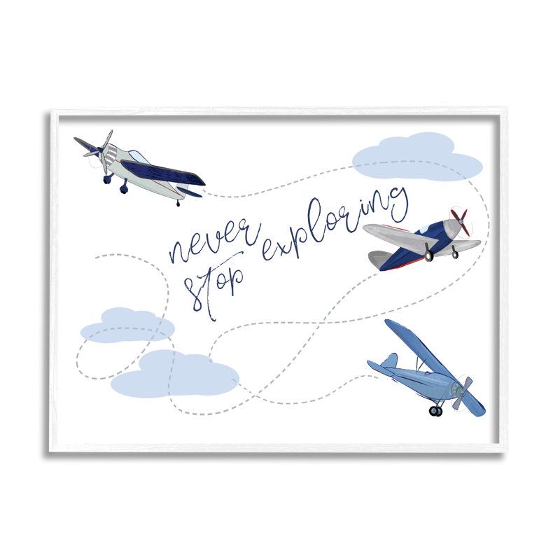 «Never Stop Exploration Airplanes», estampe numérique encadrée par Sweet Pea Studio, Giclée encadrée blanc bord de mer