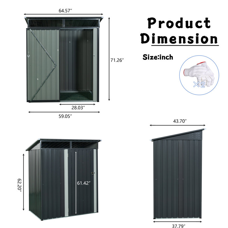 Gray 5ft X 3ft Outdoor Metal Storage Shed, Galvanized Iron For Reliable Build, Transparent Panel, Hinged Door, Straightforward Assembly Steps Shed Gray, Construction, Panel Illumination, Easy