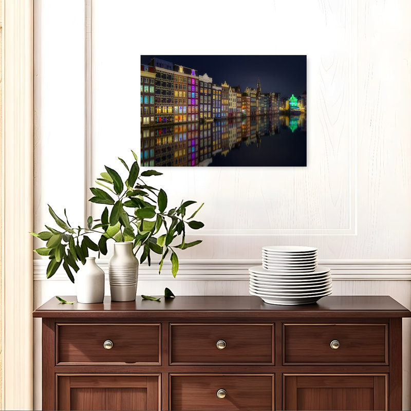 Amsterdam Night Reflections Colorful Tranquil Vibrant Architecture City Wall Art Print by Bartolome Lopez - Print