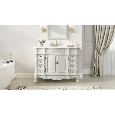 Morton 42" Antique Style Single Sink Bathroom Vanity with White Quartz Top