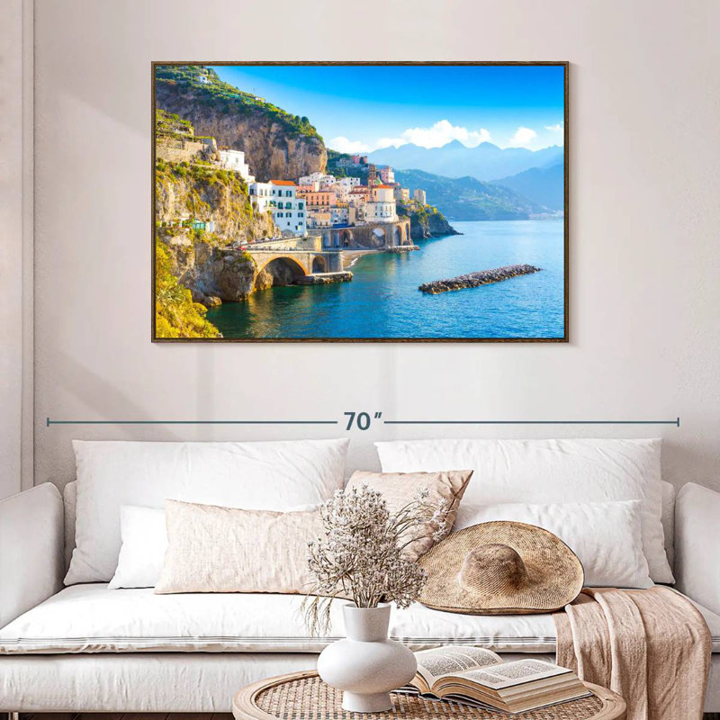 Lumière du jour sur la côte d'Amalfi, 46 po x 31 po, Cadre flottant noyer
