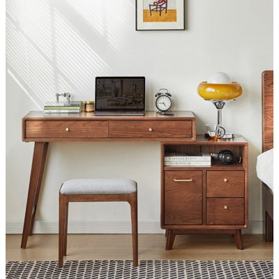 Table de coiffeuse moderne en bois massif minimaliste avec armoire latérale et tiroirs à compartiments rétractables