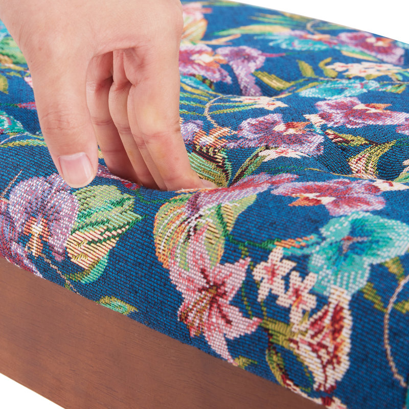 Banc de rangement Jesha, Motif floral bleu